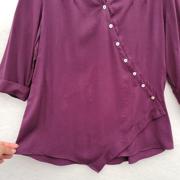 Soft Surroundings Size PM Tunic Top Washed Tencel Purple Wrap Front Asymmetric - Picture 4 of 13